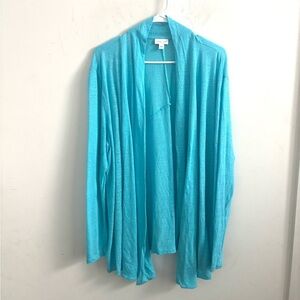 J.Jill Love Linen Women’s Open Front Cardigan Blue XL Lagenlook Contemporary